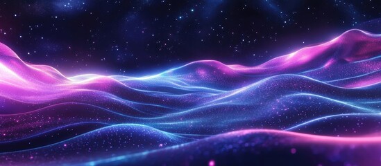 Abstract Neon Light Background with Cosmic Topography in Virtual Reality for Luxury Product Design with Empty Space for Text and Branding