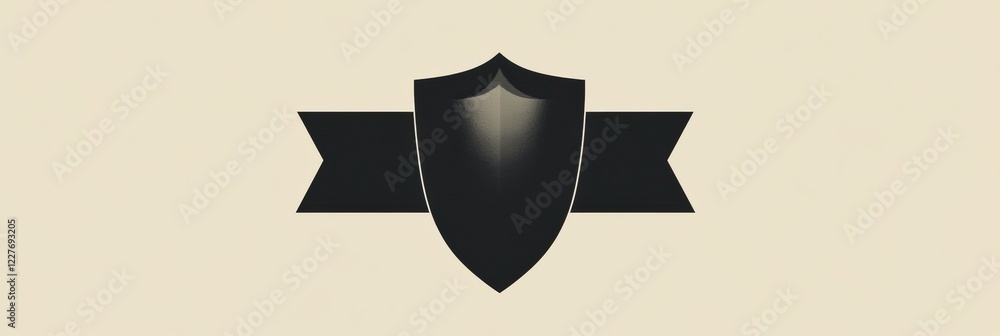 Fototapete Shield emblem with black color and banner on a light background representing protection and security. Generative AI