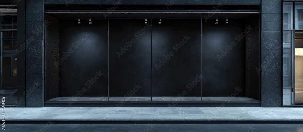 Poster minimalist black storefront backdrop urban design with empty copyspace for text ideal for modern mar