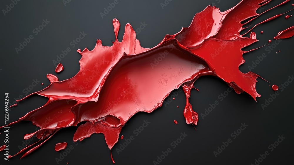 Poster jagged red paint splatter on dark background creating a bold and dramatic visual effect for art and 