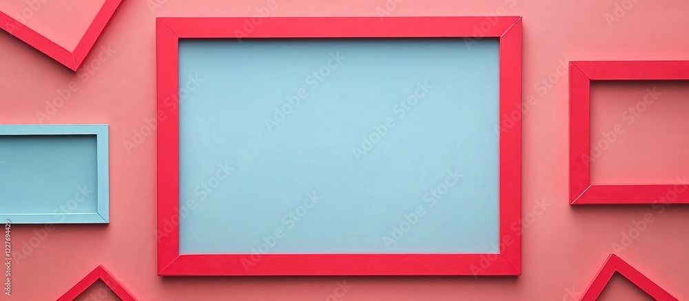 Poster Red Picture Frames on Pastel Background Emphasizing Blank Space for Custom Text or Artwork Display