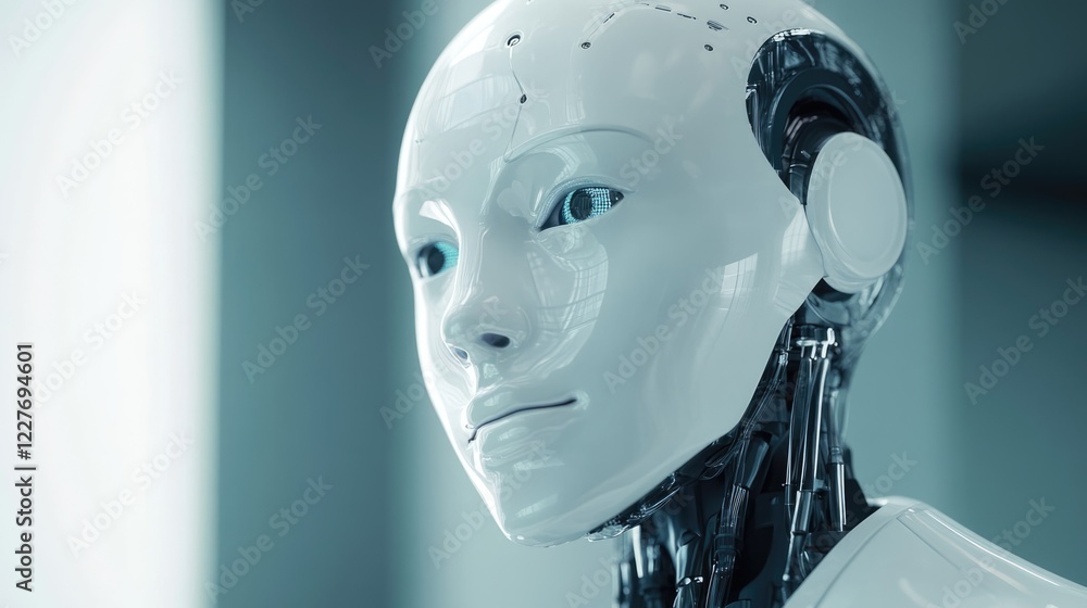 Aufkleber ai robot with realistic textures captured in cinematic lighting and depth of field featuring blank s