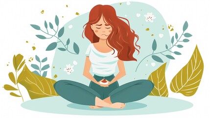 Illustration of Woman Experiencing Constipation Symptoms in Stomach Pain