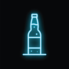 Blue neon sign depicting a classic beer bottle with bubbles, perfect for themes of nightlife, bars, and beverages