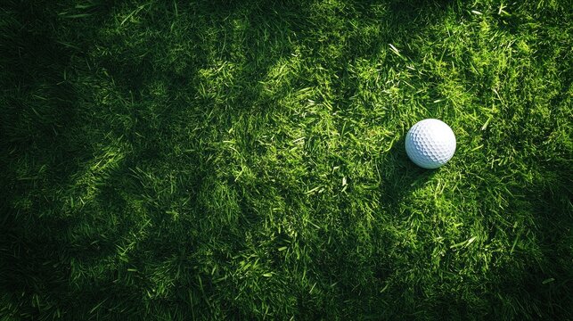 Close up of a golf ball resting on lush green grass ideal for sports competition advertising with space for text and promotional content