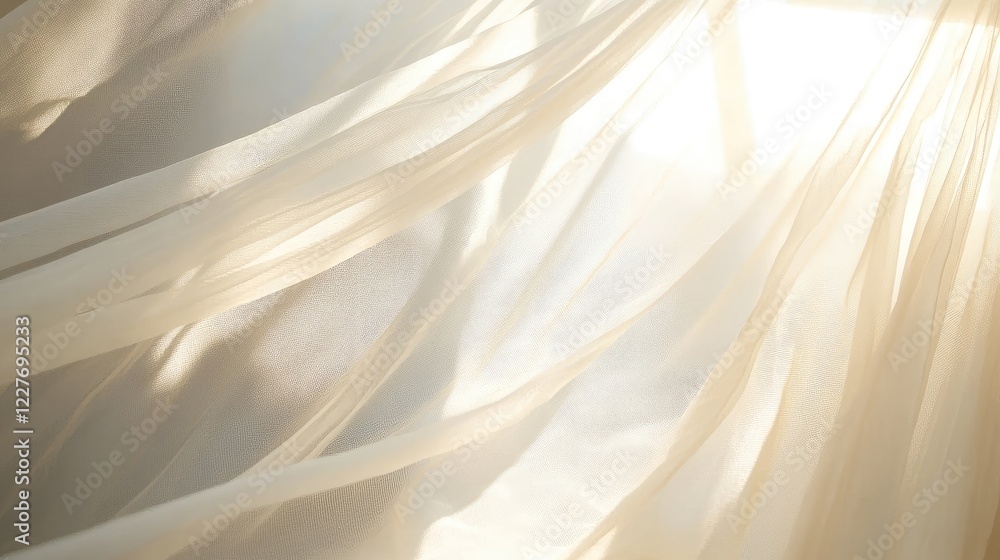 Aufkleber soft white mosquito netting gently billowing in sunlight, creating an airy and serene atmosphere in 