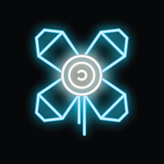 Bright blue neon sign representing professional lighting equipment for a photography studio, creating a vibrant, eye catching aesthetic