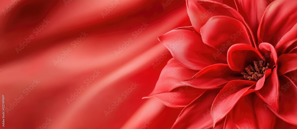 Poster close up of a vibrant red fantasy flower against a smooth red background with ample empty space for 