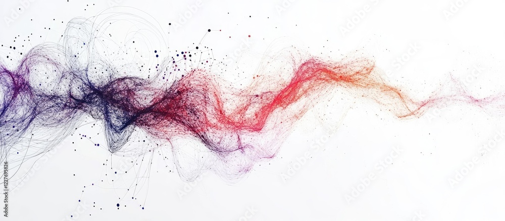 Poster abstract flowing network design in vibrant colors on white background illustrating technology in dig