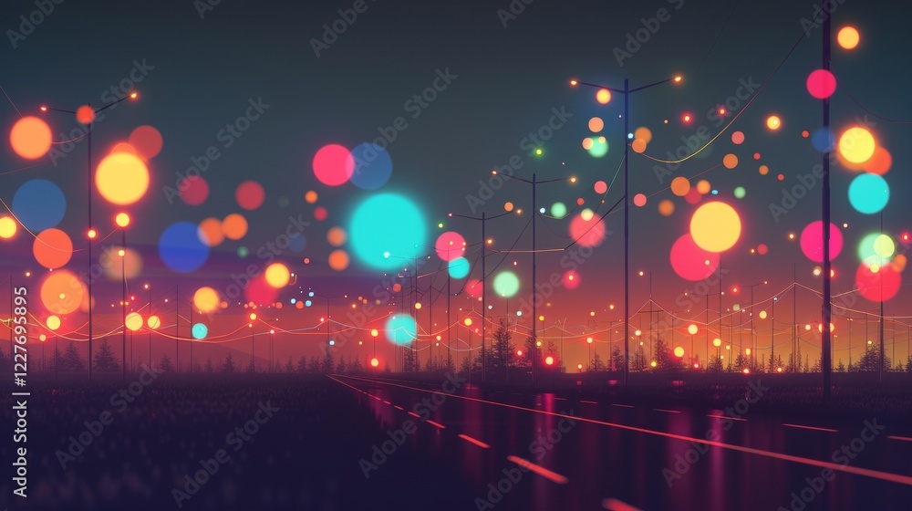 Poster dynamic energy stock market graph in accordion style with electric power line background design