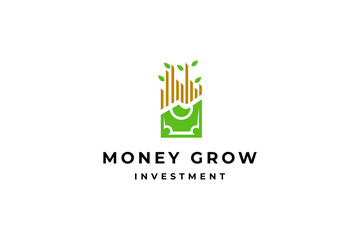 Tree leaf money grow investment logo design vector template