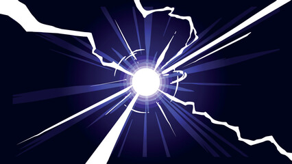 Bright electric energy burst with lightning cracks and glowing white center on a dark background. A powerful visual for electricity, power, and dynamic energy
