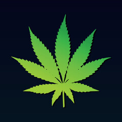 Bright green cannabis leaf with sharp details and symmetrical shape, isolated on a dark background. A powerful representation of medical marijuana, herbal medicine, and natural alternative healing