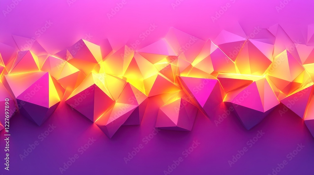 Poster abstract background with glowing geometric shapes. pink and purple backdrop with illuminated, sharp 