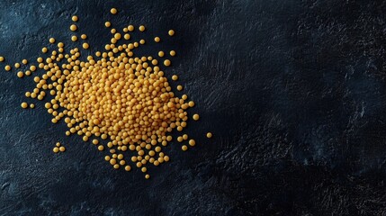Organic Yellow Lentils Piled on a Dark Textured Surface for Culinary or Healthy Eating Themes