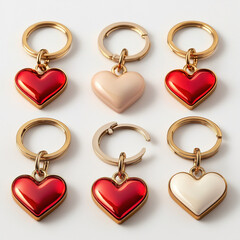Heart shaped keychains in various colors and designs, perfect for gifts