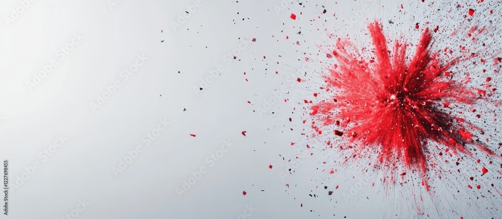 Poster vibrant red firework burst against subtle gray backdrop with ample space for text and graphics