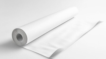 Large rolled up white sheet of paper on a clean white surface ideal for creative projects or presentations