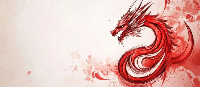 Tribal Red Dragon Tattoo Design with Intricate Details and Blank Space for Personalization or Text Insert