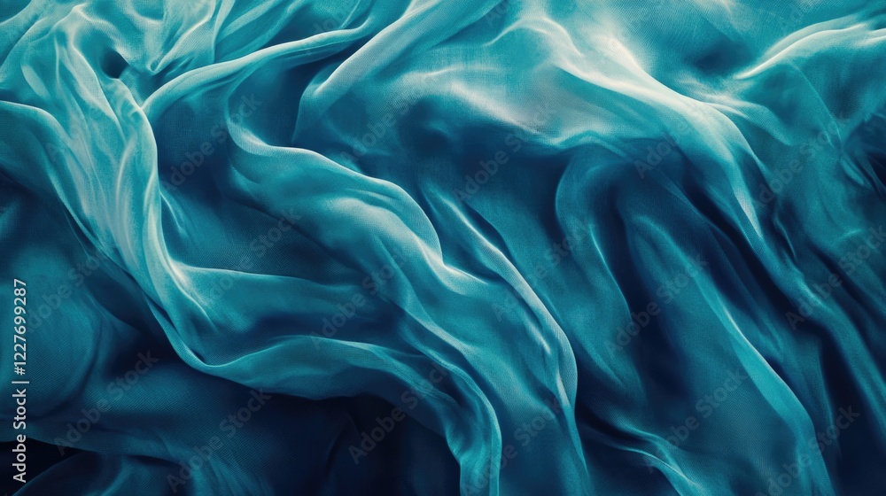Poster vibrant blue fabric texture with elegant wrinkles and folds creating a dynamic visual flow suitable 