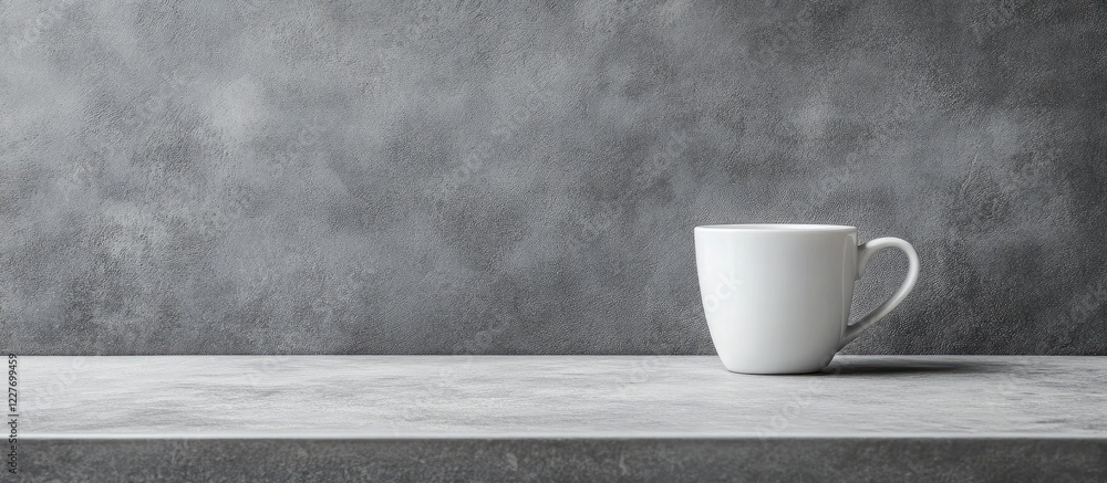 Poster casual white mug mockup with blank space on solid gray backdrop for branding and customization oppor