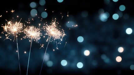 Fototapeta premium Sparkler Lights on a Dark Background with Bokeh Effect