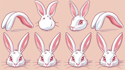 Easter Bunny Ears Set Isolated White Hare Ears Collection