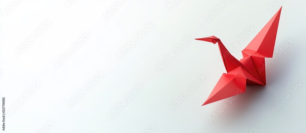 Aufkleber red japanese origami crane on a white background with ample empty space for creative text or design 