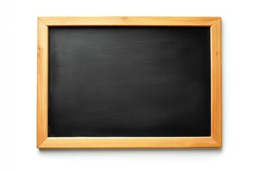 Blank chalkboard, wooden frame, white background, education