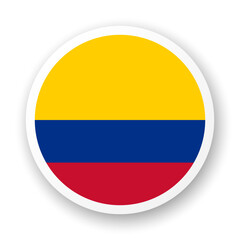 Flag of Colombia flat icon. Round vector element with shadow. Best for mobile apps, UI and web design.