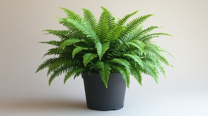 Obraz premium Vibrant Gold Sword Fern in a Black Pot against a Light Gray Background Ideal for Home Decor and Interior Design Projects