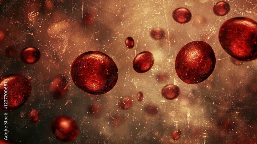 Aufkleber close-up view of red blood cells floating in a dynamic, abstract background with texture