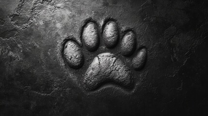 Obraz premium Monochrome Pet Paw Print Texture on Dark Background Representing Animal Love and Memories