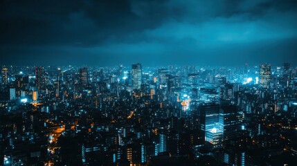 Fototapeta premium Tokyo Nightscape: A mesmerizing aerial view of Tokyo's illuminated cityscape at night, showcasing the vibrant energy and architectural diversity of this global metropolis.