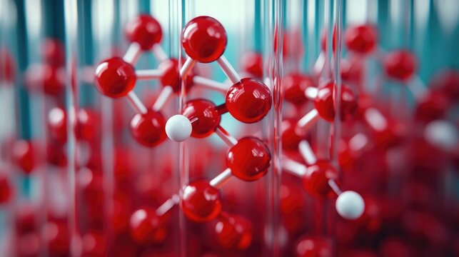 Molecular structure of Pervitin displayed on laboratory test tubes background showcasing chemical composition and interactions in research settings