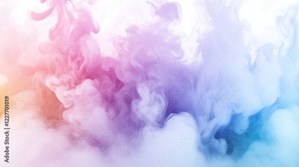 Poster Vibrant colorful smoke swirls on a white background creating a dynamic and artistic visual effect for backgrounds or design projects