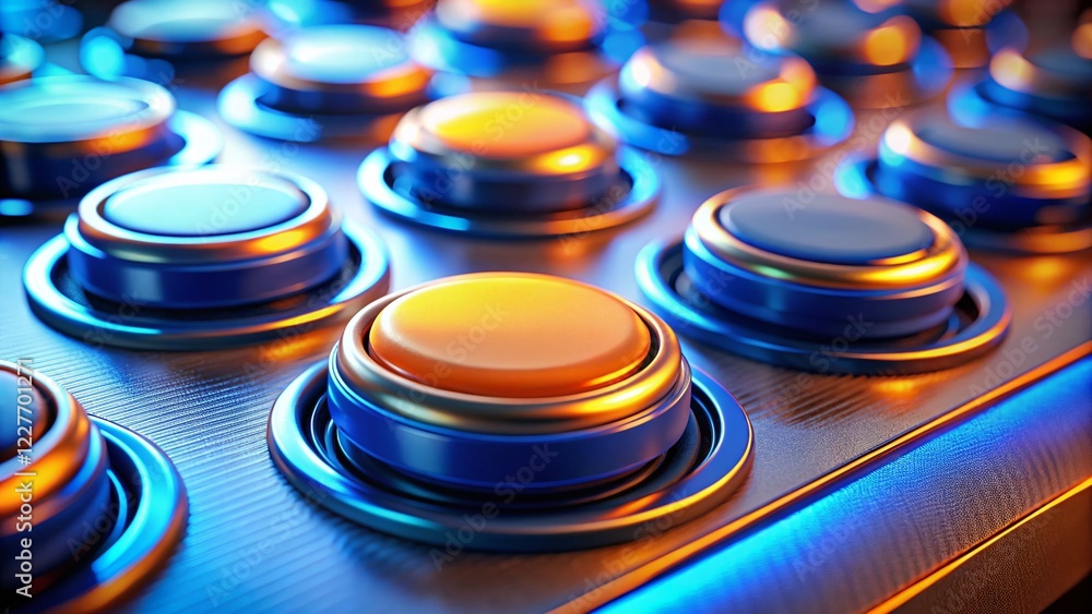Poster bokeh effect blue orange game ui buttons: modern game design elements