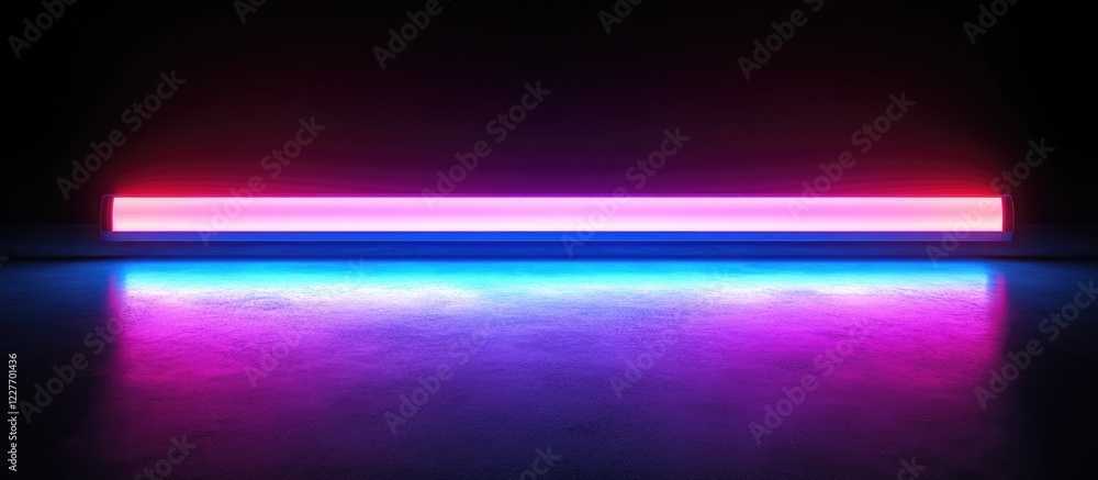 Poster neon light strip with glowing effects on dark background for abstract energy design and text placeme