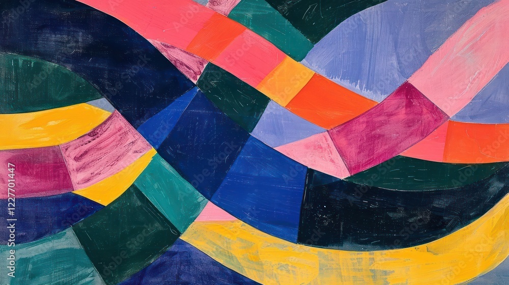 Poster Abstract colorful waves of paint intertwining, creating a vibrant visual flow on canvas