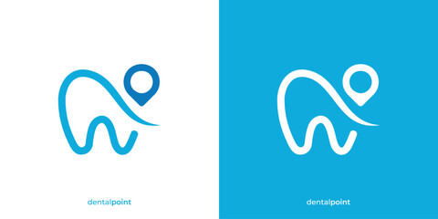 Simple Dentist Location Logo. Teeth and Location Pin Map Point Icon Graphic. Dental Point Logo Design Template.