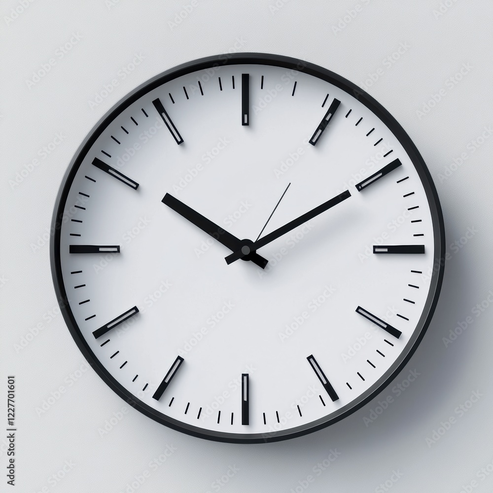 Fototapete modern wall clock displaying precise time with minimalistic design and black accents on a white back