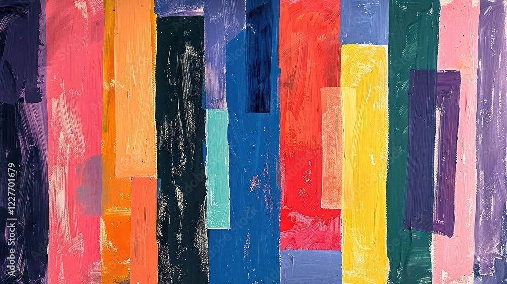 Poster Vibrant abstract painting with vertical color blocks in various hues, creating a dynamic visual impact