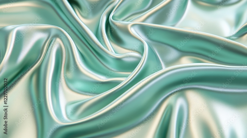 Poster neo mint glossy textured fabric surface with elegant draping and smooth waves suitable for fashion a
