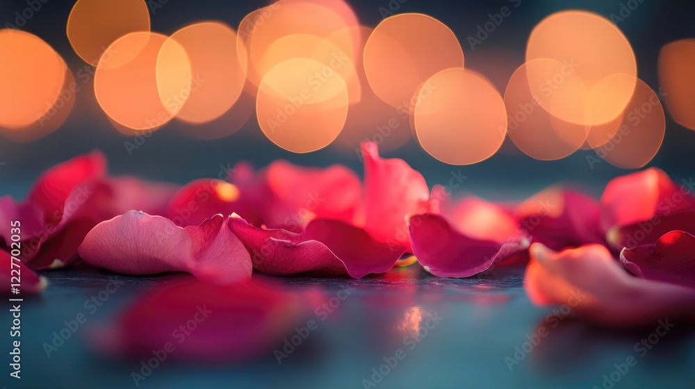 Poster romantic floral arrangement with soft glowing lights creating a warm and inviting atmosphere for int