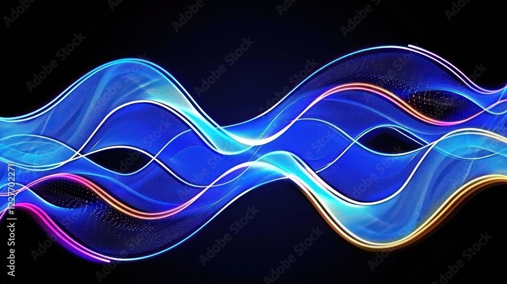 Poster vibrant blue and orange waves flowing seamlessly against a dark background, creating a dynamic visua