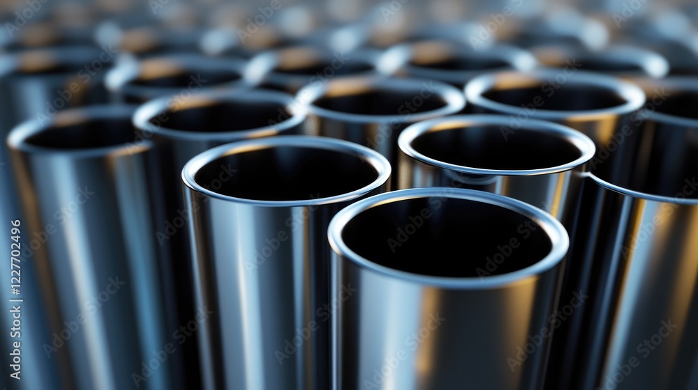 Poster metallic cylinders in stepwise arrangement showcasing industrial design and modern aesthetic element
