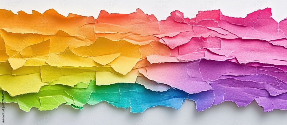 Poster colorful rainbow stack of textured paper shreds with blank space for text or design elements on a li