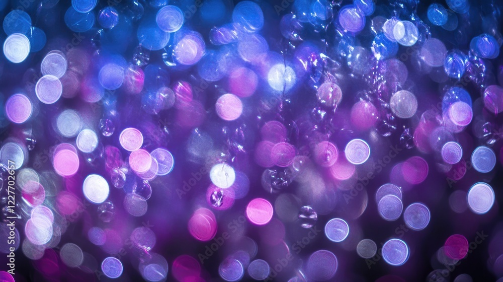 Poster abstract bokeh background with purple and white lights create a dreamy atmosphere for design and cre