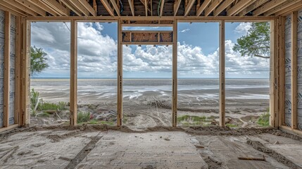 Beautiful beachfront house under construction, designed for stunning ocean views and luxury living.
