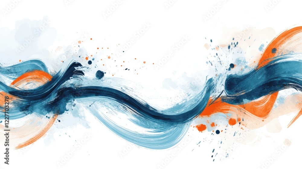 Aufkleber Dynamic abstract expressionism with blue waves and orange accents open space for text creating a vibrant and artistic composition